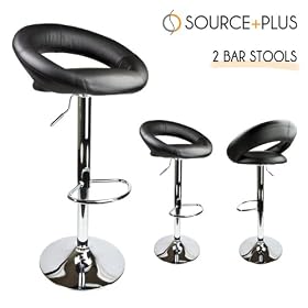 2 Bar Stool Black Elegant PU Leather Modern Adjustable Hydraulic Swivel Barstools 