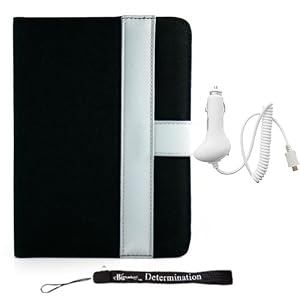 Amazon Kindle 2 Black/White Faux Canvas e-Book Reader Carrying Case Cover Melrose Series + Indlues a 4-Inch Determination Hand Strap + Rapid Car Charger (micro USB)