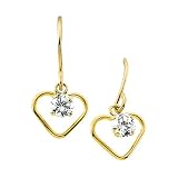 14K Yellow Gold Cubic Zirconia Children's Heart Hook Earrings