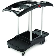 Rubbermaid Commercial Triple Capacity Cleaning Aluminum Service Cart, Black, 44" Height, 51-3/4" Length x 22" Width