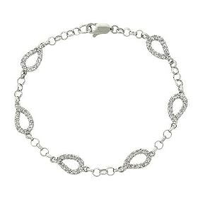 Elegant Sterling Silver .925 Leaf Tennis Rolo Link Chain Bracelet Bridal Wedding Bridesmaids Gift