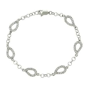 Elegant Sterling Silver .925 Leaf Tennis Rolo Link Chain