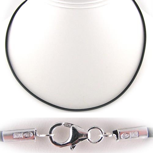 2mm Black Rubber Cord 14 Necklace 925 Sterling Silver Lobster Clasp