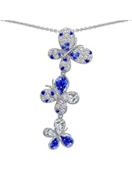 Candygem 925 Sterling Silver Created Sapphire Butterfly Pendant()