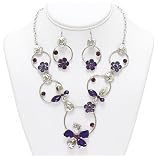 Purple Flower Necklace Earrings Set Fashion Jewelry