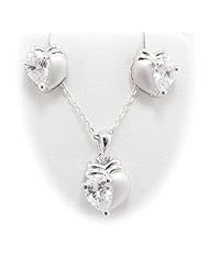 Sterling Silver Pear CZ Pendant Earrings Flat Cable Chain 18 inch