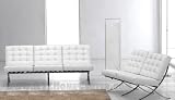 Barcelona Style Contemporary White Leather Sofa Loveseat Living Room Set