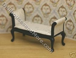 Handcarved Black Settee White Satin Dollhouse Miniature