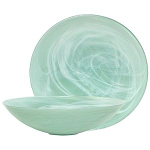 Colorful Recycled Art Glass Green Large Saucer Bowl 14W 4H