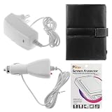 Premium Genuine Black Carrying Protector Leather Case + Clear Reusable LCD Screen Protector + White Rapid Car Charger + White Home Travel Charger for Amazon Kindle DX 9.7"9.7-inch Wireless Reading Device