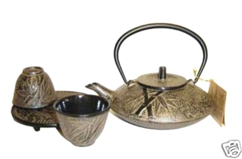 Earth Color Cast Iron Tea Set Bamboo #ts7-06e Earth Color Cast Iron Tea Set Bamboo #ts7-06e