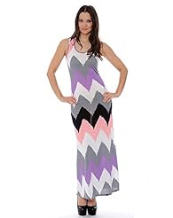 Summer Sleeveless Tank Cotton/Polyester/Spandex Scoop Neck Chevron Print Maxi Dress 