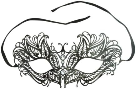 Burlesque Boutique Laser Cut Metal Venetian Mask Black with Rhinestone