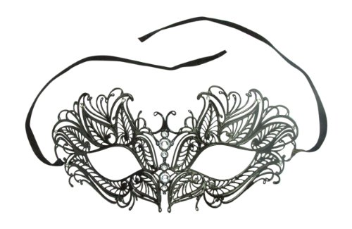 Burlesque Boutique Laser Cut Metal Venetian Mask Black with Rhinestone