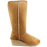 IMAGE OF Womens Tall Fur Lined Wedge Heel Winter Snow Boots Tan Size 8