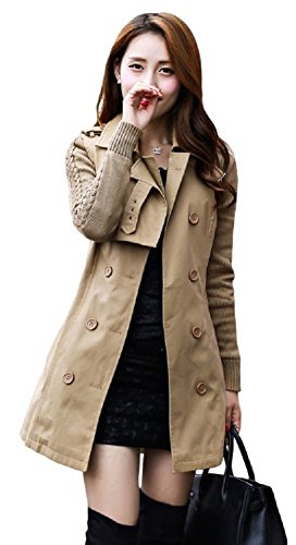 (フアングー)huangguレディース 秋物 冬物 トレンチコート ショート丈 スプリングコート ジャケット 長袖 袖おしゃれ 編み込み シンプル