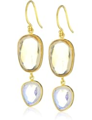 Lena Skadegard 18k, Citrine, and Rainbow Moonstone Double Drop Earrings