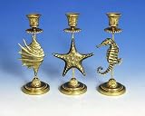 3 BEACH seahorse SHELL starfish Taper CANDLE holders NU