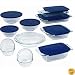 Pyrex Easy Grab 19-Piece Glass Bakeware Set with Blue Lids
