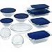 Pyrex Easy Grab 19-Piece Glass Bakeware Set with Blue Lids