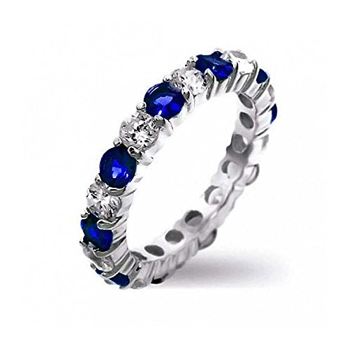 Bling Jewelry Simulated Sapphire CZ Stackable Eternity Band Ring Silver