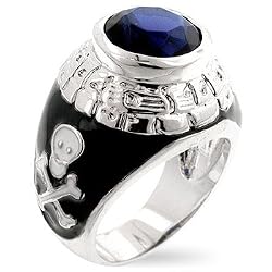 WOMEN'S TWO TONE RINGS W/COLORED CZ - Skull