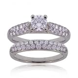 Ladies 14K White Gold Engagement Wedding Set w Diamonds