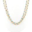 Triple Strand Turquoise Gemstone Beaded Choker Necklace with Twisted Gold Filled Chain, 15" Length, #7544