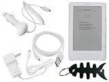 Amazon Kindle DX (Clear) Protective Electronic Book Reader Silicone Skin Gel Case Cover, USB 2in1 Sync & Charging Cable, Car Charger, Wall / Travel Charger & & Fishbone Style Keychain