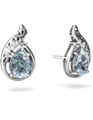 Genuine Aquamarine 14kt White Gold Filligree Earrings