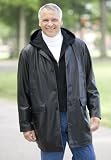 Washable Faux Leather Hooded Parka with Notch-Collar