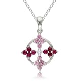 Sterling Silver Pink Sapphire, Ruby and Diamond Pendant Necklace (0.02 cttw, G-H Color, I2-I3 Clarity), 18