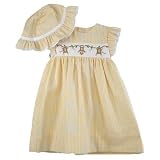 Petit Ami Newborn Girls Monkey Smocked Seersucker Dress with Hat