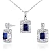 Jewelry : Designed just for You!! 2.75 carats Radiant Cut Created Blue Sapphire Pendant Earrings Set in Sterling Silver