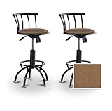 2 24"-29" Embossed Light Brown Floral Fabric Seat Black Adjustable Specialt ....