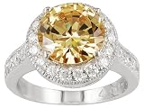 8.04CTW BELLA LUCE CHAMPAGNE AND WHITE DIAMOND SIMULANT RHODIUM PLATED STERLING SILVER RING