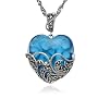 Sterling Silver Marcasite & Blue Glass Heart Pendant, 18"