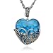 Sterling Silver Marcasite & Blue Glass Heart Pendant, 18"