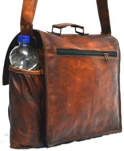 *ECOCRAFTWORLD* 15" GENUINE LEATHER, VINTAGE STYLE BRIEFCASE WITH BOTTLE HOLDER / SATCHEL / MESSENGER