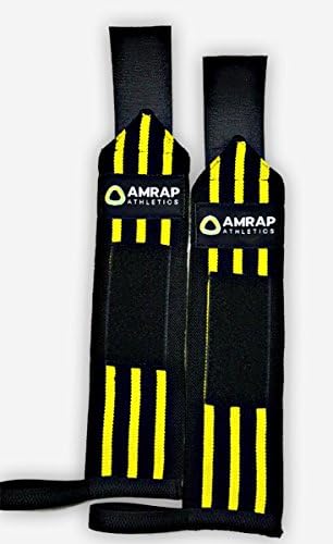 Wrist Wraps by AMRAP Athletics - Pair of 12" Long 3" Wide Soft Cotton Wraps with Heavy Duty Velcro and Thumb Loop - Backed by IRONCLAD Satisfaction Guarantee Ð Lift More NOW! (YELLOW, 12")