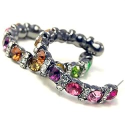 Silver Colorful Rhinestone Crystal Hoop Earrings Fashion Jewelry