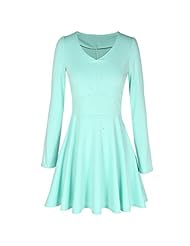 Sexy V-neck Polyester/Spandex Above the Knee Long Sleeves Empire   Waistline Flared-Skirt Evening Dress/Party Dress 