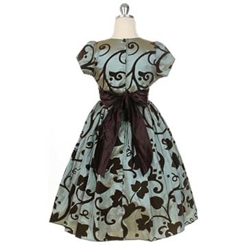 CLEARANCE Totally Unique New Dress with Brown Velvet Flocking Dress ~ Dusty Rose or Aqua 2 to 10 Girls