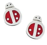 Ladybug w/ Red Inlaid Enamel Post Sterling Silver Earrings