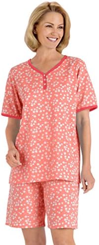 AmeriMark Women’s Print Knit Pajama Set – Elastic Waist Shorts & V-Neck PJ Top