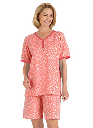 AmeriMark Women’s Print Knit Pajama Set – Elastic Waist Shorts & V-Neck PJ Top