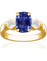 14K Yellow Gold Cushion Cut Blue Sapphire Three Stone Ring