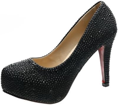 VELCANS Colourful Rhinestone Womens Platform Pump High Heels,Bridal Shoes,Party Shoes and Wedding Shoes For Women (8 B(M) US, Black)