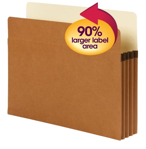 Smead SuperTab® File Pocket, Oversized Straight-Cut Tab, 3-1/2" Expansion, Letter Size, Redrope, 25 per Box (73230)
