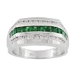 14K White Gold Man's Emerald and Diamond Ring